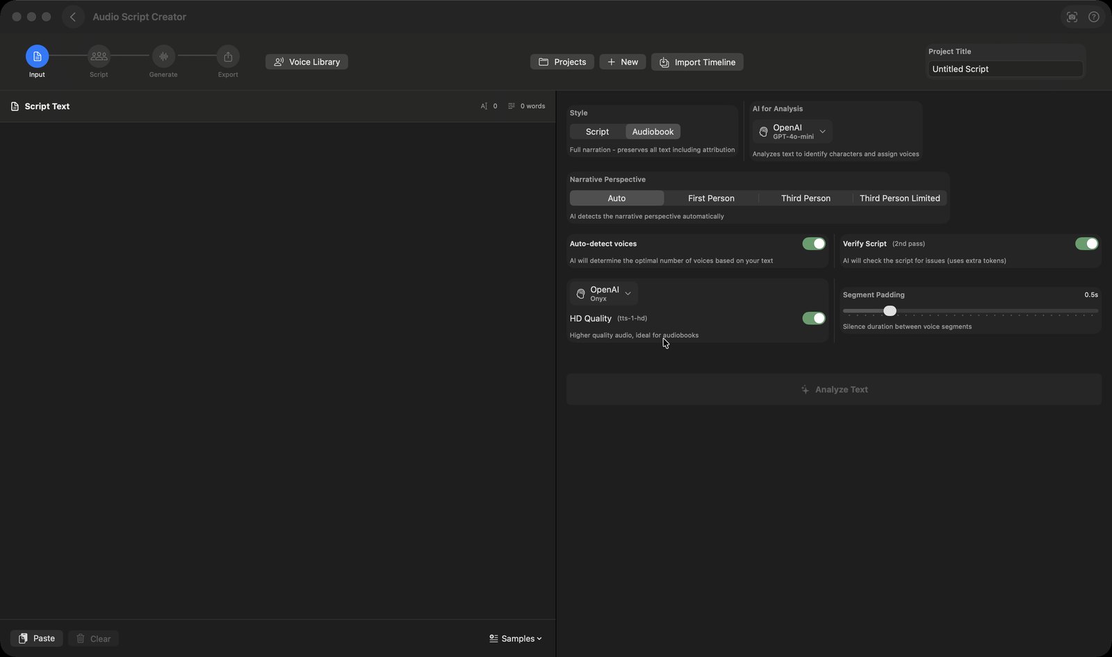 Audio Script Creator in mChatAI+