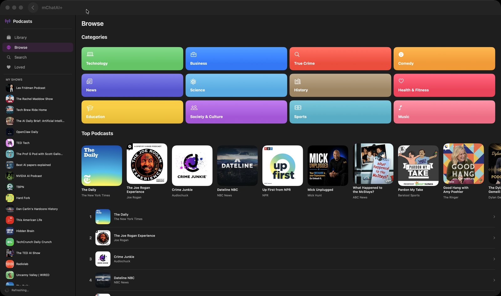 Podcasts in mChatAI+